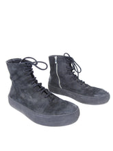 Load image into Gallery viewer, The Last Conspiracy Black Waxed Suede Side Zip Lace Up High Top Sneaker