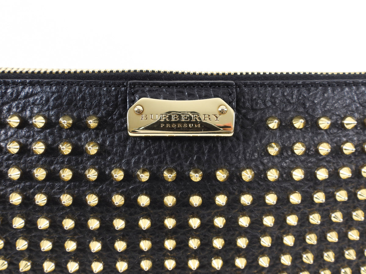 Burberry Porter Black Grained Leather Branded Logo Embossed Clutch Fla –  AUMI 4