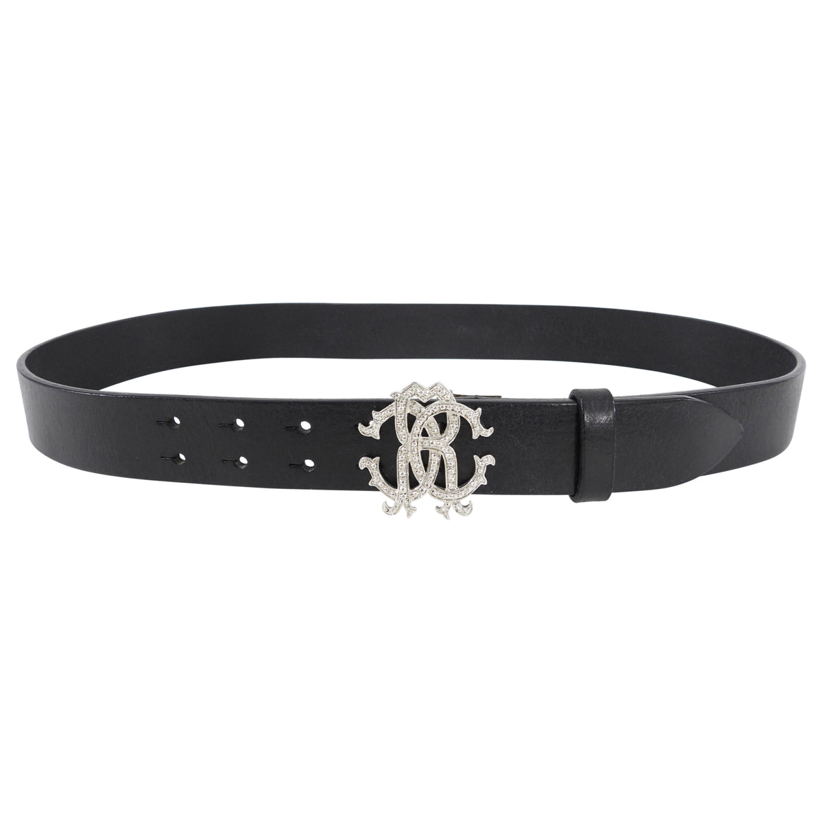 Roberto Cavalli Black Leather Logo Buckle Belt - 32-26” – I