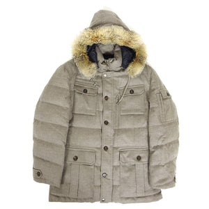 Brunello Cucinello Cashmere Down Fill Coat with Removable Silver Fox Hood Size Medium