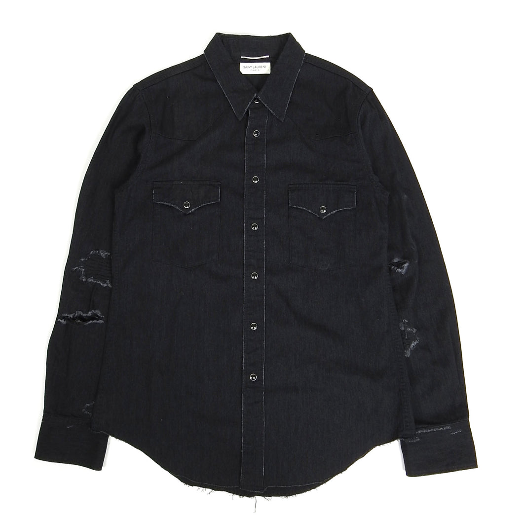 Saint Laurent Paris Distressed Denim Wester Shirt Size Medium