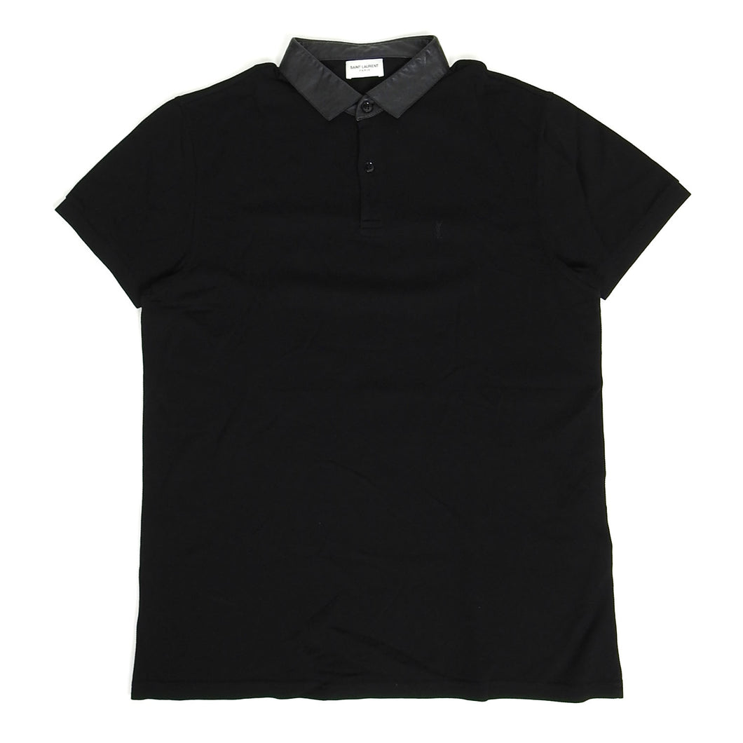 Saint Laurent Pique Polo with Leather Collar Size Large