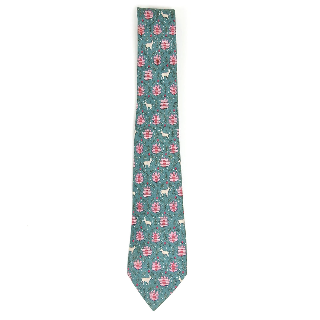 Hermes Deer Patterned Silk Tie