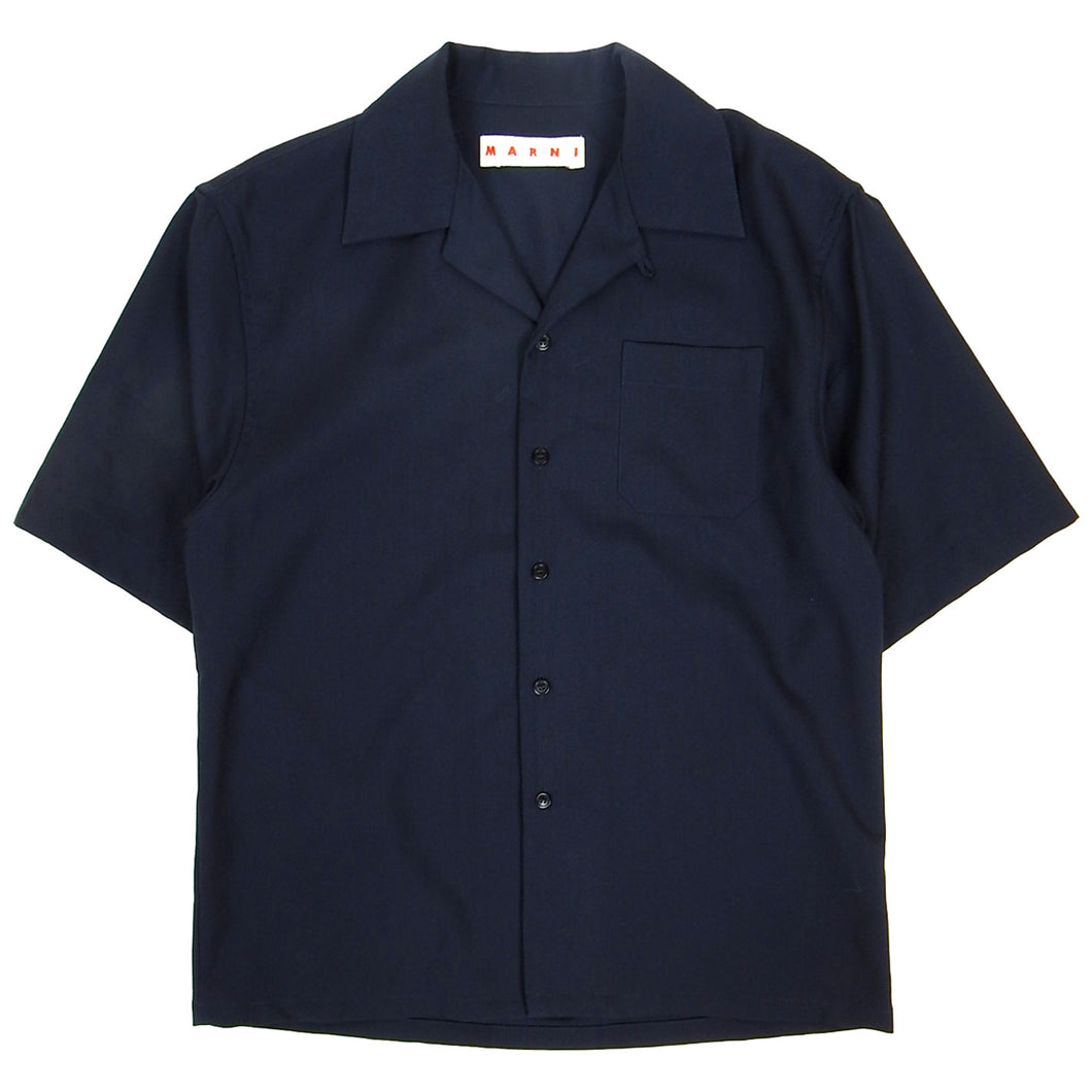 Marni Navy Wool Camp Collar Shirt Size 44