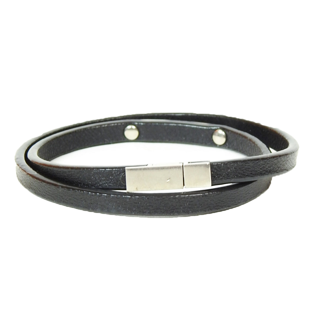 Saint Laurent Paris Double Wrap Leather Bracelet
