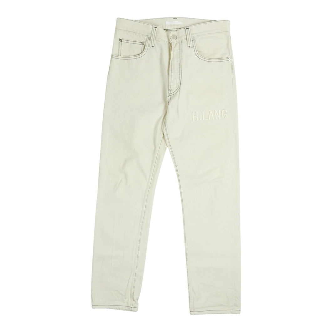 Helmut Lang Cream Contrast Stitch Jeans Size 31