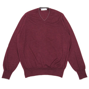 Brunello Cucinelli Wine Cashmere/Silk V-Neck Sweater Size 50