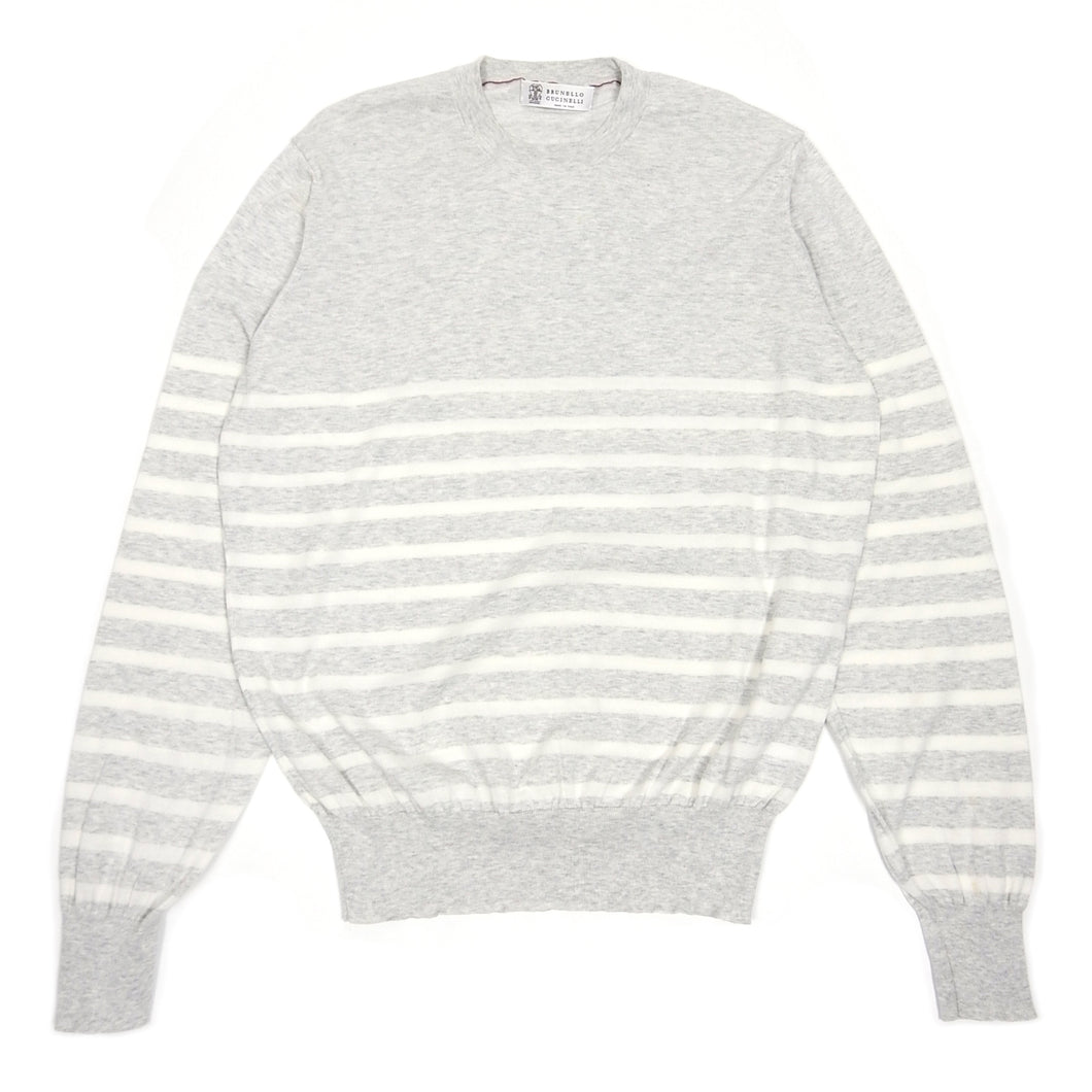 Brunello Cucinelli Grey Crewneck Striped Sweater Size 48