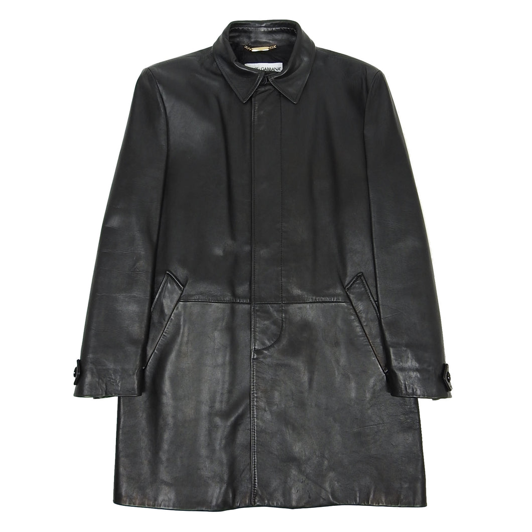 Dolce & Gabbana Black Leather Coat Size 54
