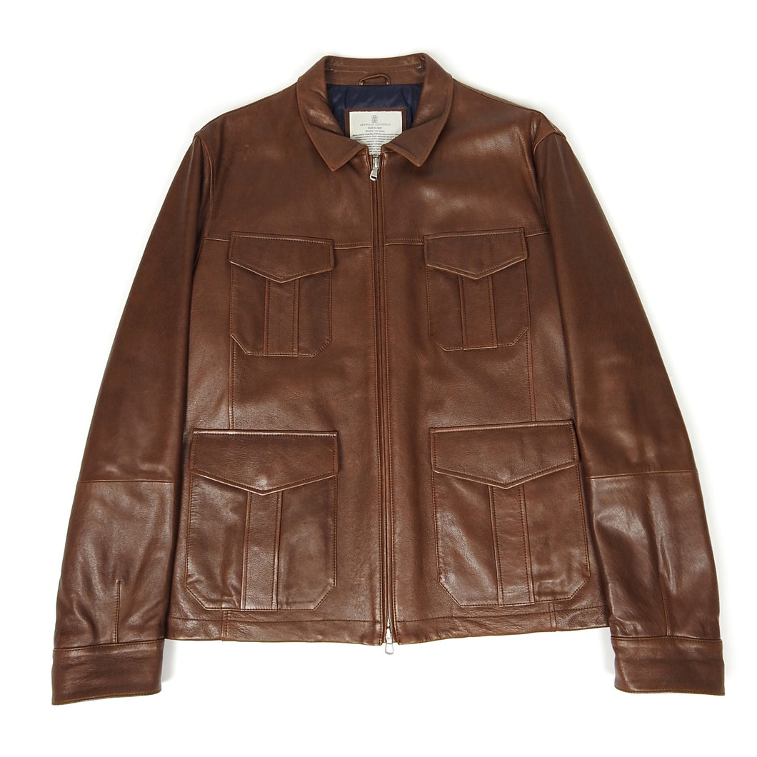 Brunello Cucinelli Leather Quilted Jacket Size Medium