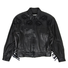 Load image into Gallery viewer, Claude Montana Black Leather Fringe Jacket Size 48
