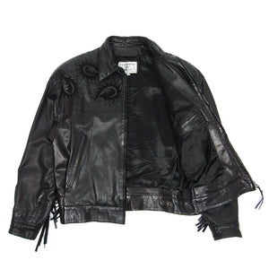 Claude Montana Black Leather Fringe Jacket Size 48