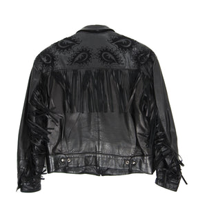 Claude Montana Black Leather Fringe Jacket Size 48
