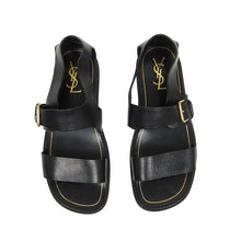 Load image into Gallery viewer, Yves Saint Laurent Rive Gauche Black Flat Leather Sandal Size 42
