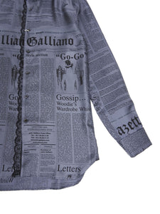 John Galliano Grey Silk Gazette Shirt Size 48