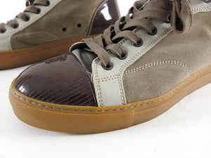 Lanvin Tennis Haute High Top Brown Suede and Leather Sneakers - 8