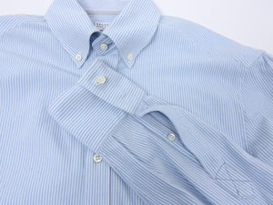 Brunello Cucinelli Blue and White Striped Button Down Oxford - L