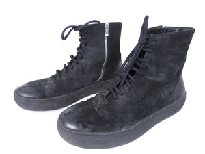 The Last Conspiracy Black Waxed Suede Side Zip Lace Up High Top Sneaker - 11