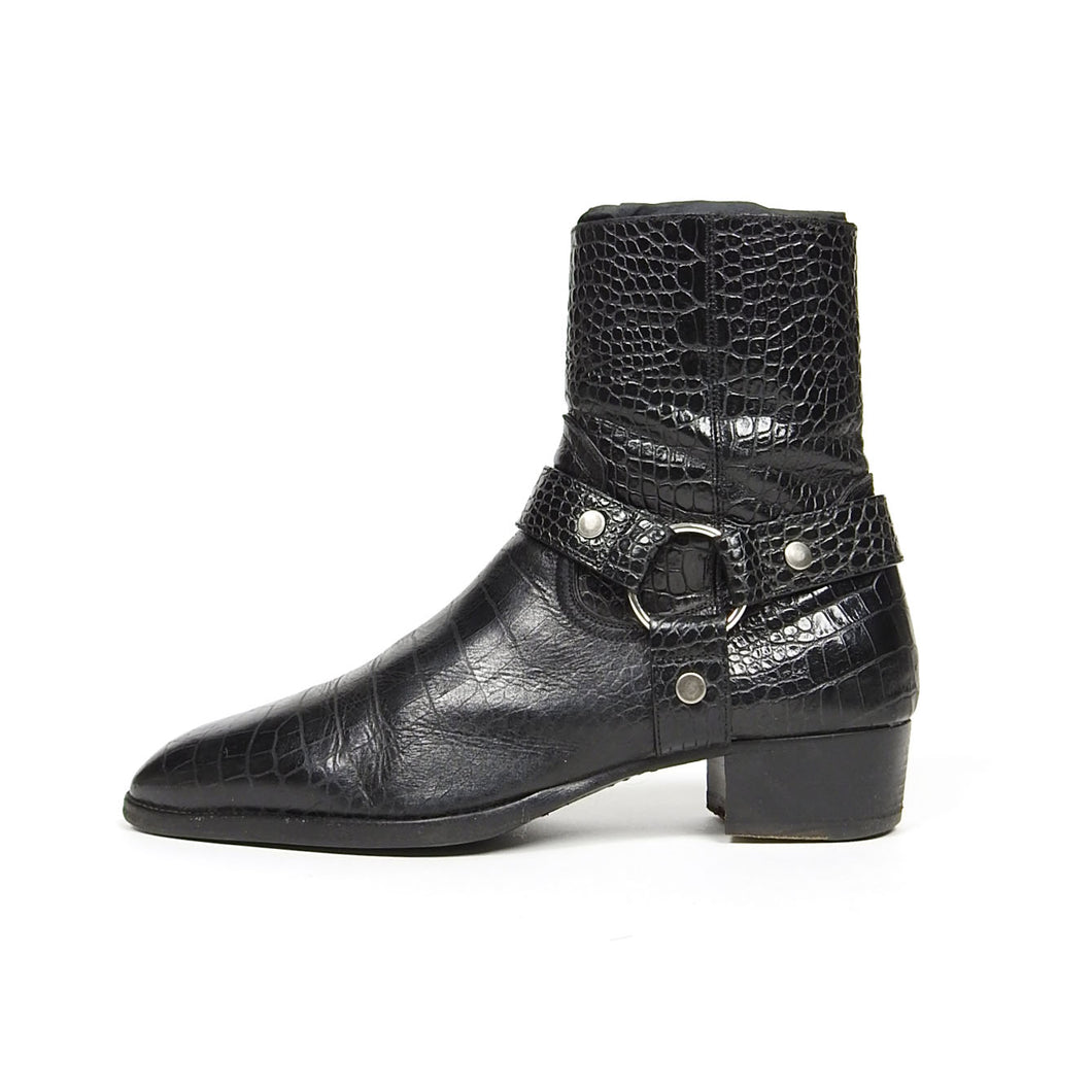 Saint Laurent Paris Croc Wyatt Harness Boots Size 42