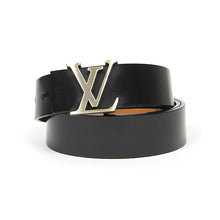 Load image into Gallery viewer, Louis Vuitton Black Leather Belt, Silver Buckle Size 95
