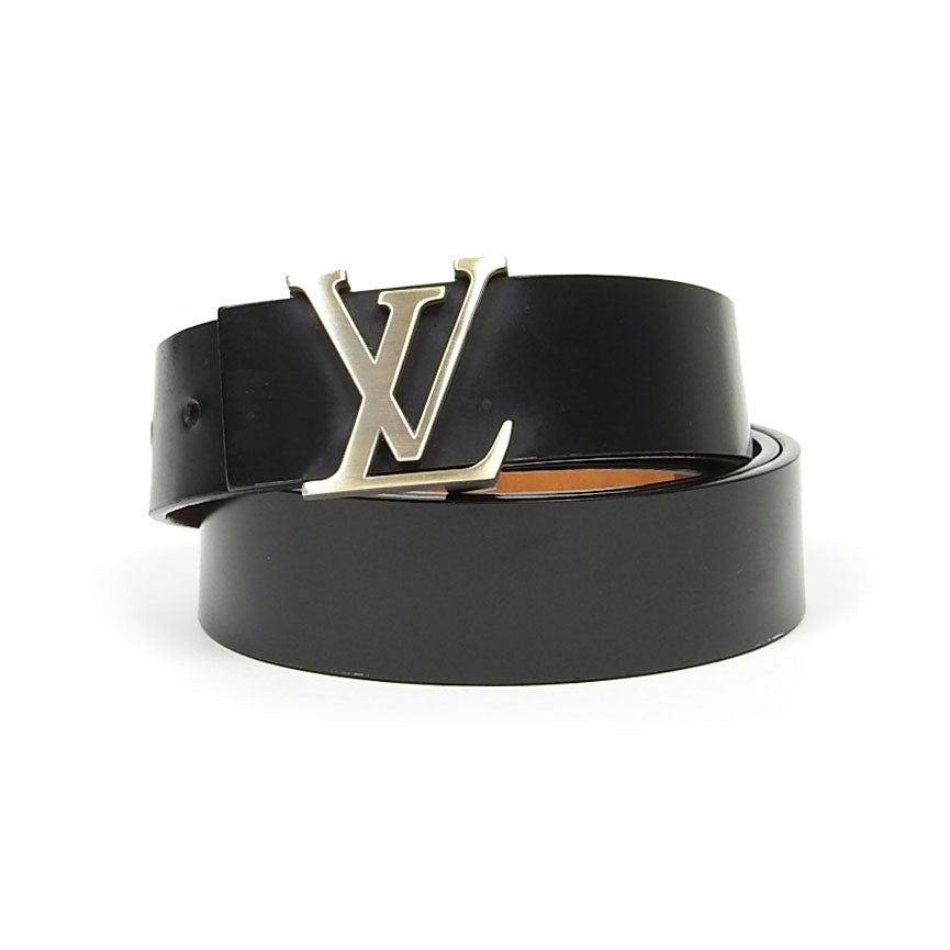 Louis Vuitton Black Leather Belt, Silver Buckle Size 95