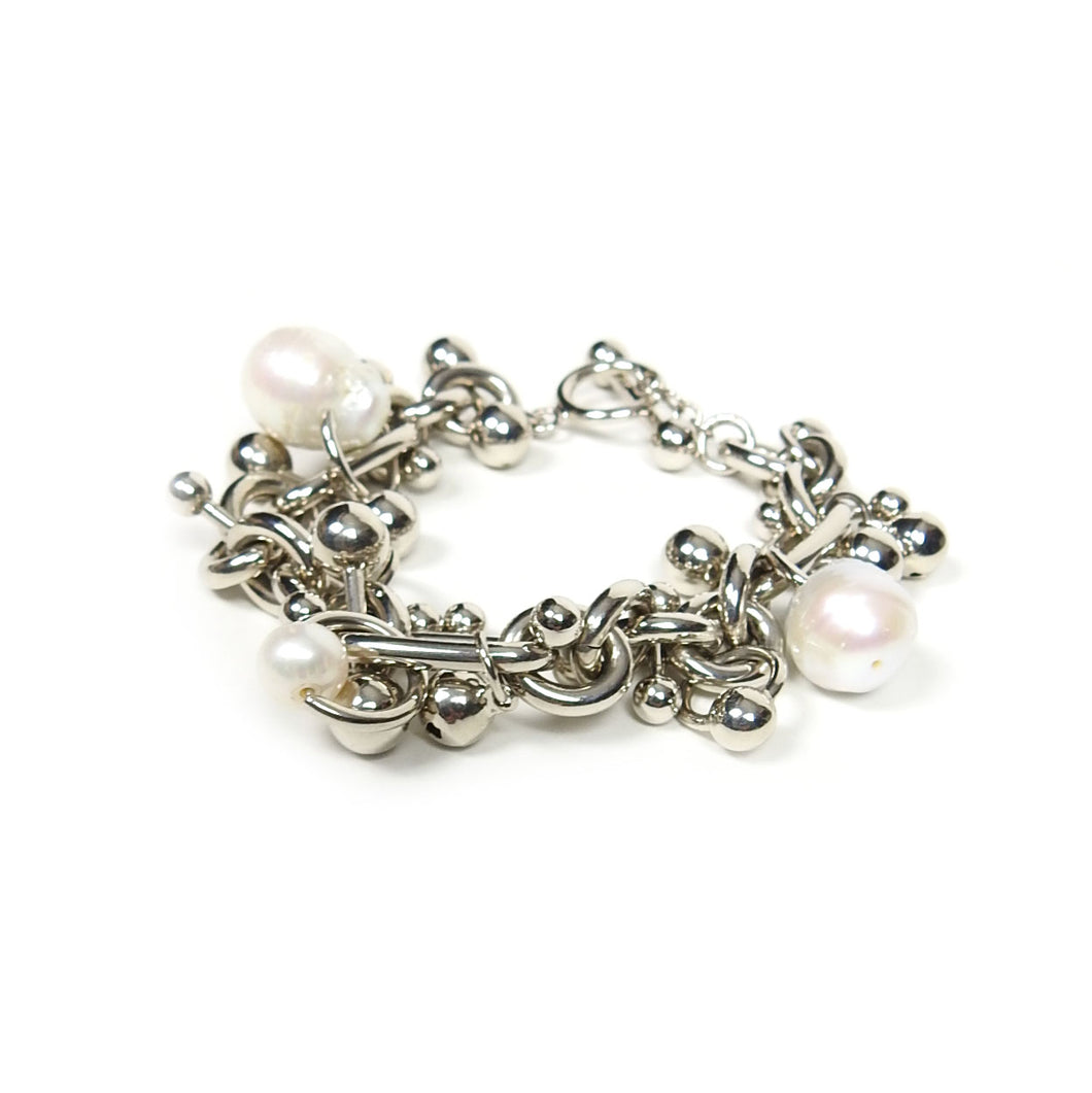 Acne Studios Silvertone Pearl Charm Bracelet