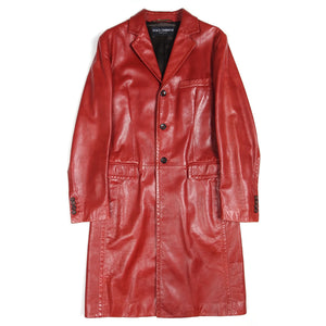 Dolce & Gabbana Red Leather Coat Size 48