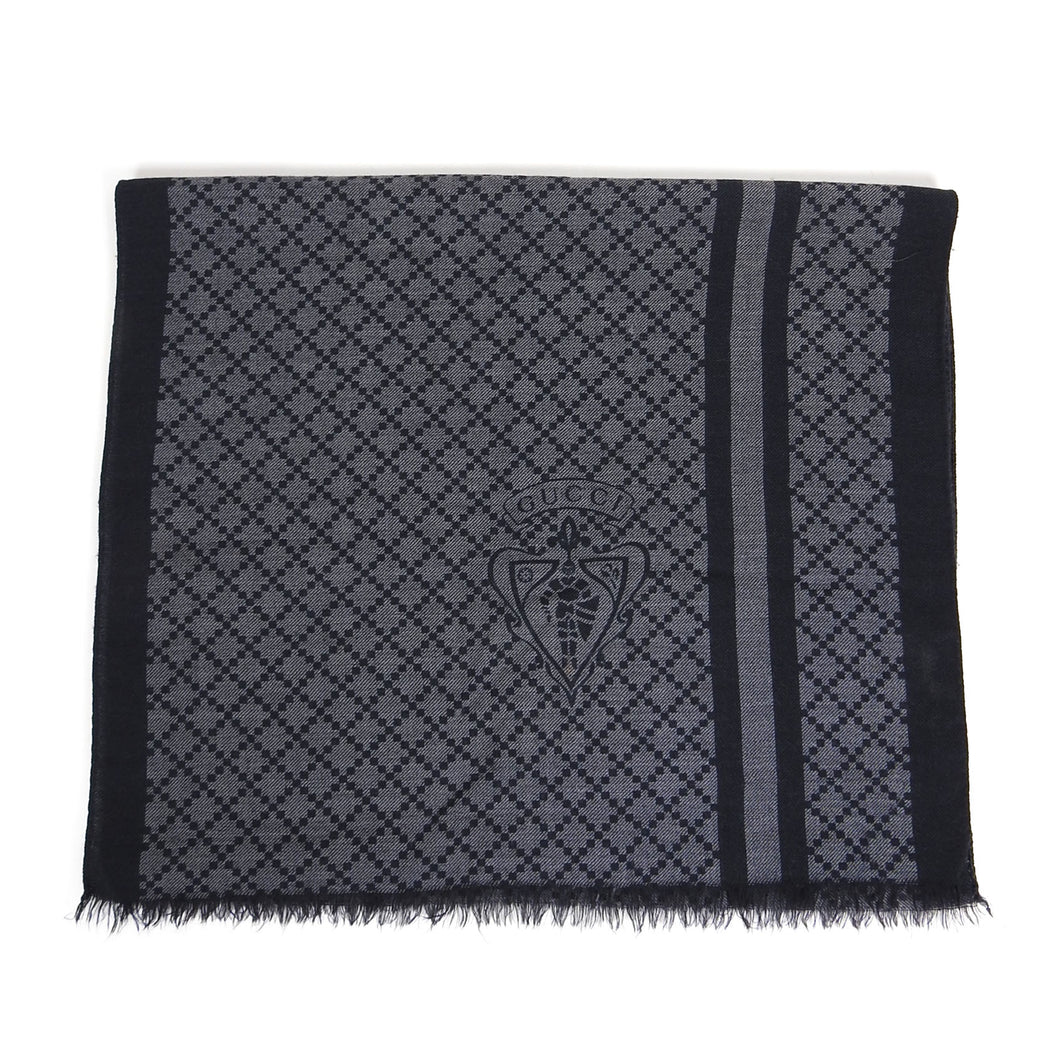 Gucci Grey Wool Patterned Scarf