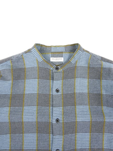 Dries Van Noten Blue Collarless Flannel Shirt Size 50