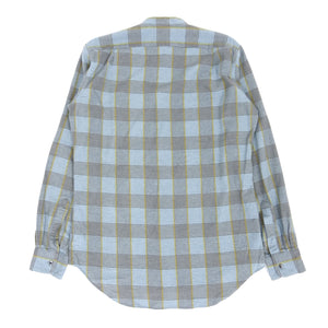 Dries Van Noten Blue Collarless Flannel Shirt Size 50