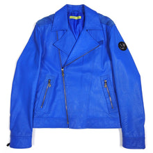 Load image into Gallery viewer, Versace Jeans Blue Leather Biker Jacket Size 48
