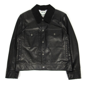 Acne Studios Black Leather Trucker Jacket Size 48