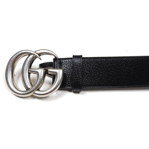 Gucci Black Grained Leather Marmont Belt Size 90
