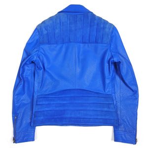 Versace Jeans Blue Leather Biker Jacket Size 48