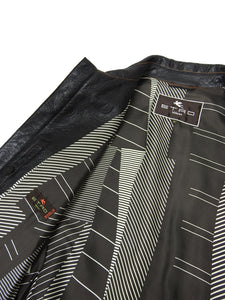 Etro Black Embossed Leather Jacket Size Medium