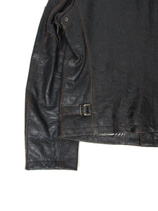 Etro Black Embossed Leather Jacket Size Medium