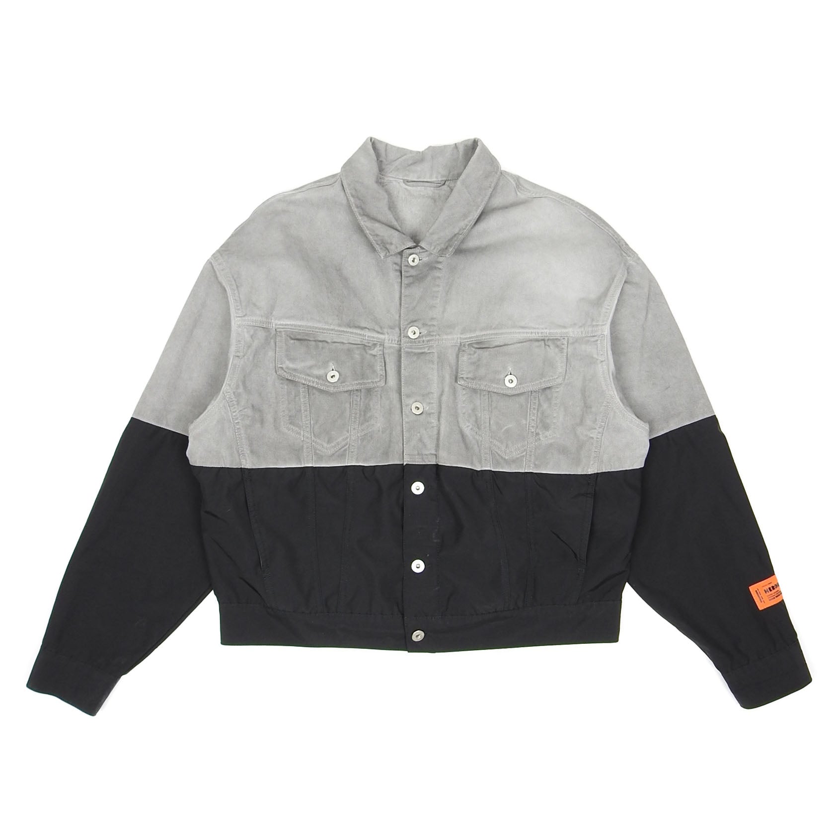 Heron Preston Cut Sew Denim Nylon Trucker Jacket Size Medium I Miss You MAN