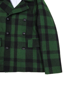 Maison Kitsune Green Wool Check Peacoat Size Medium