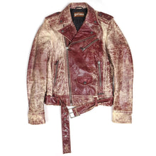Load image into Gallery viewer, John Galliano Cracked Red Leather Biker Jacket Size 48
