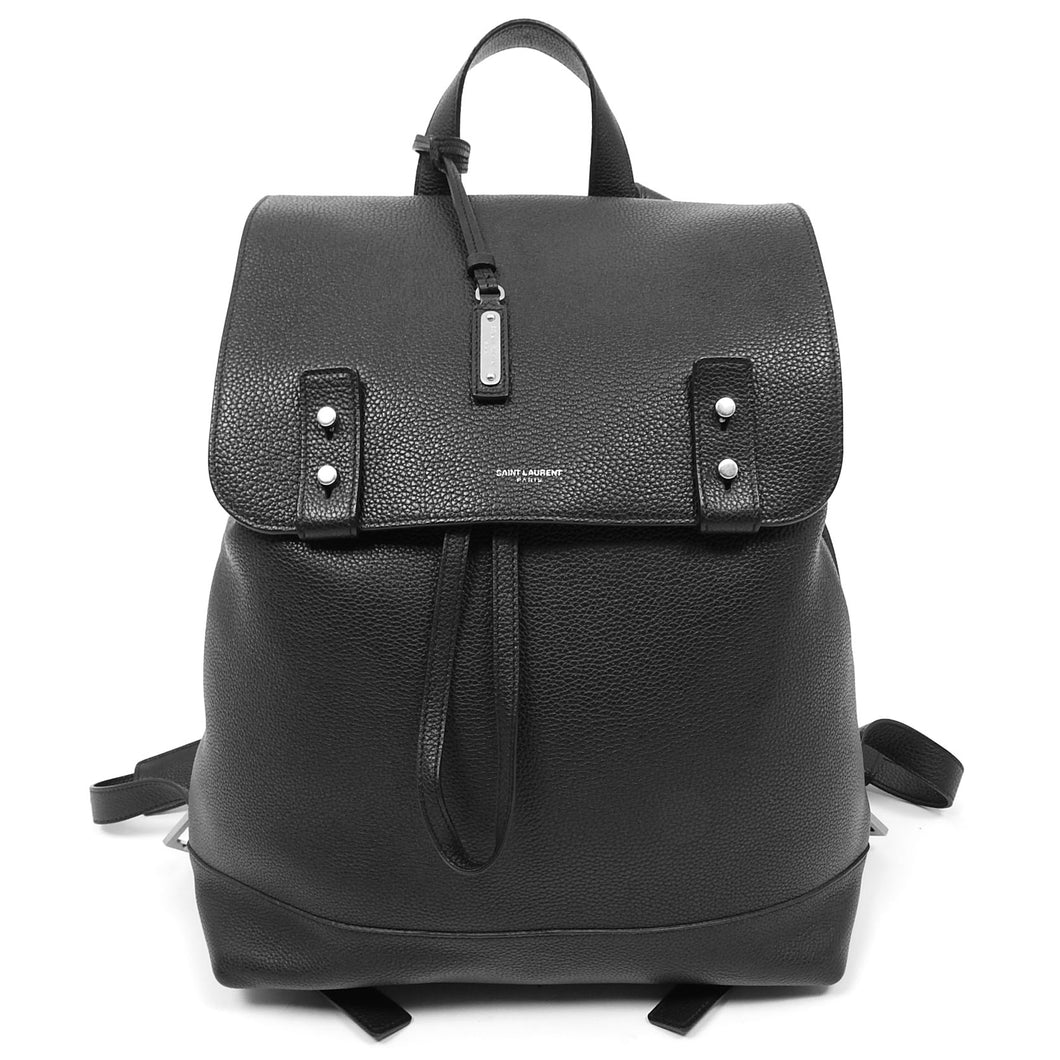 Saint Laurent Black Grained Leather Backpack