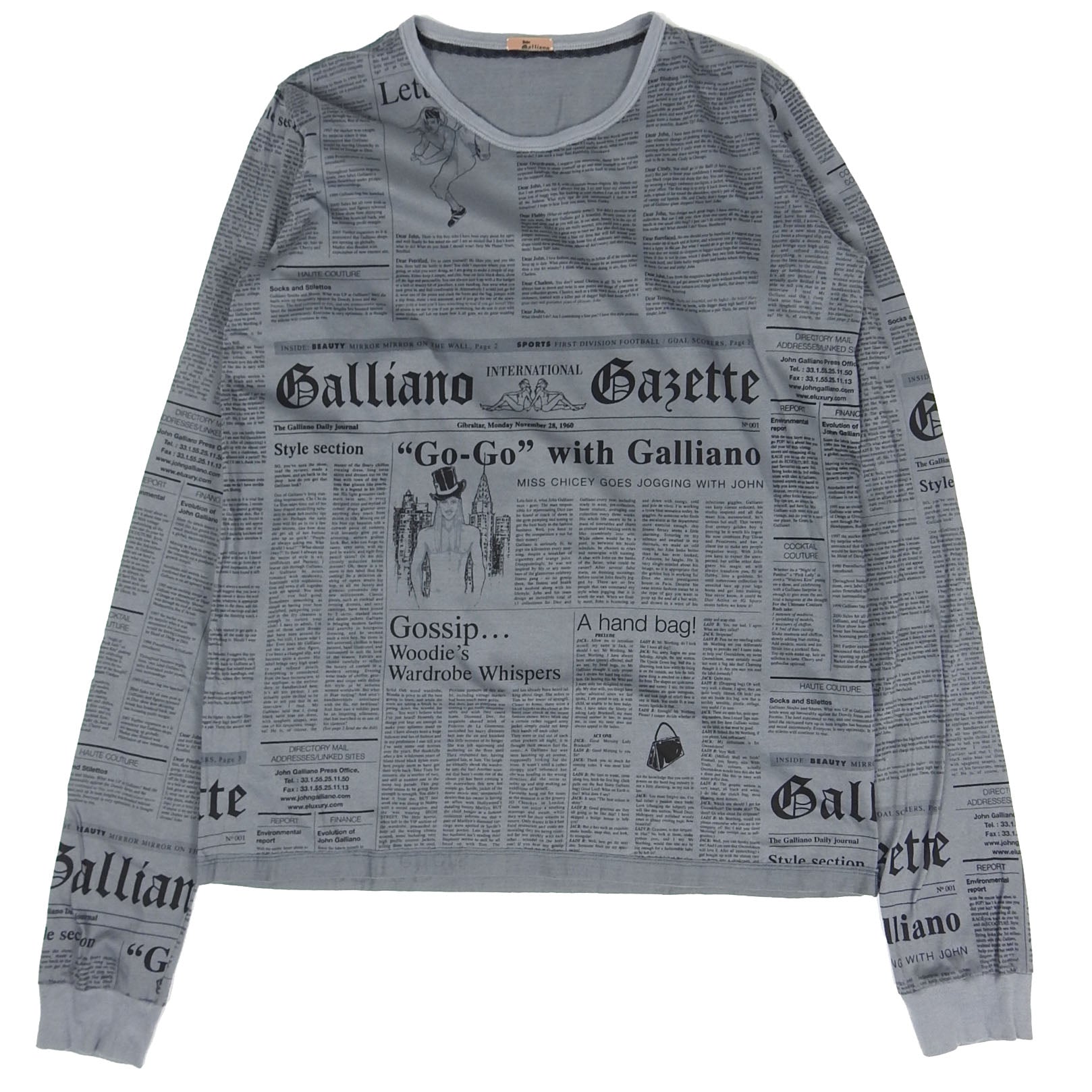 John Galliano Newspaper Print LS T-Shirt Size Large