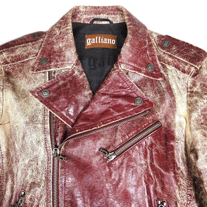 John Galliano Cracked Red Leather Biker Jacket Size 48