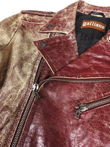 John Galliano Cracked Red Leather Biker Jacket Size 48
