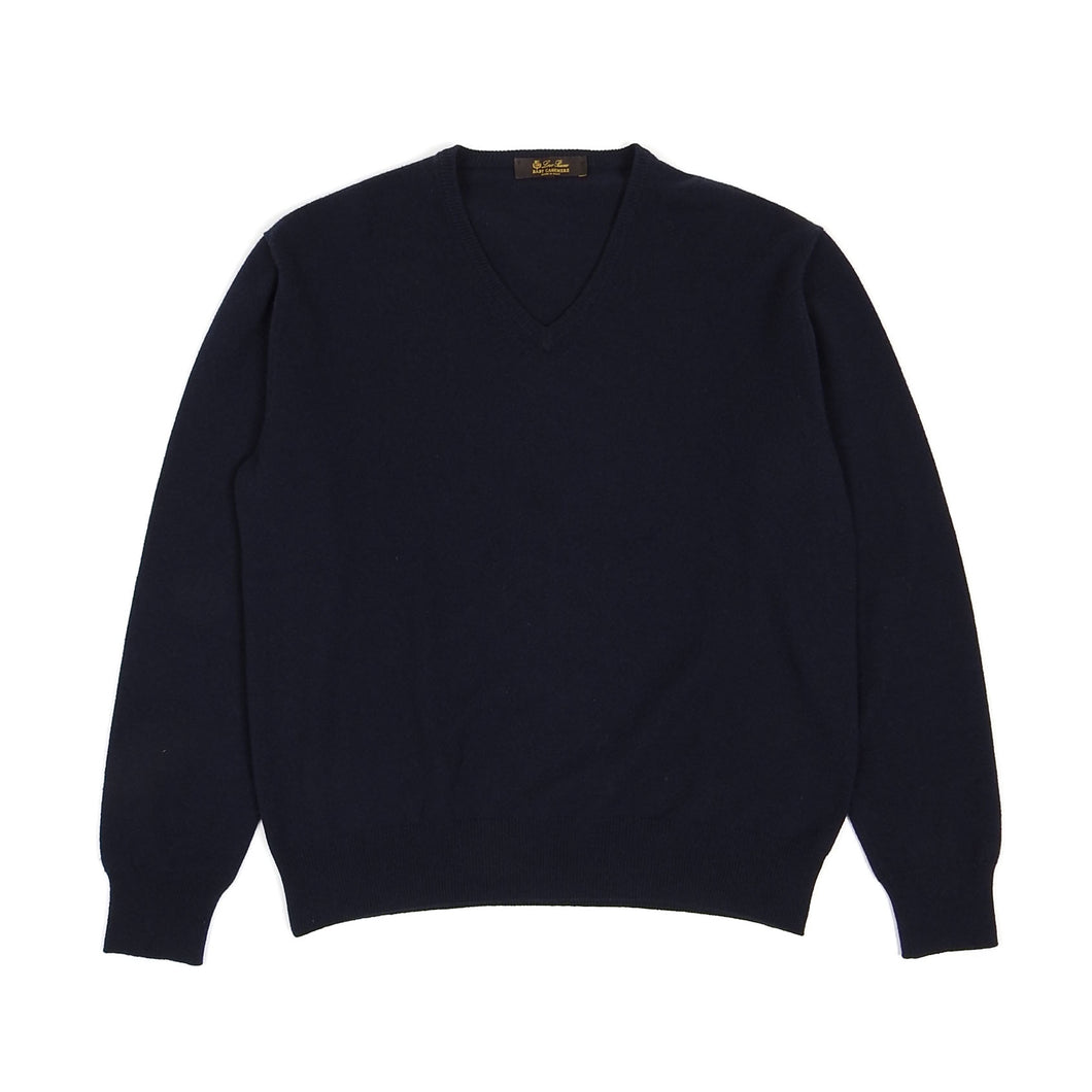 Loro Piana Navy Baby Cashmere V-Knit Sweater Size 50