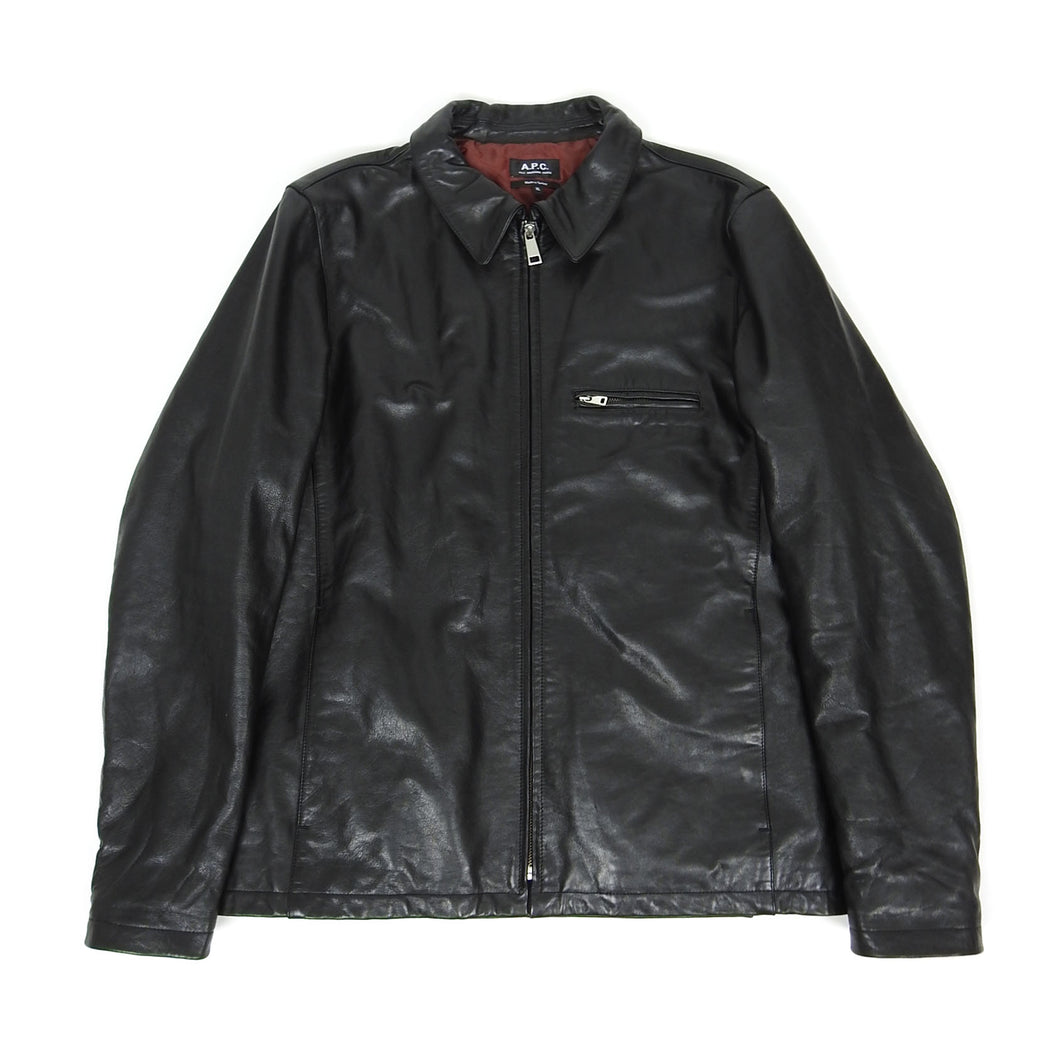 A.P.C. Black Leather Jacket Size XL