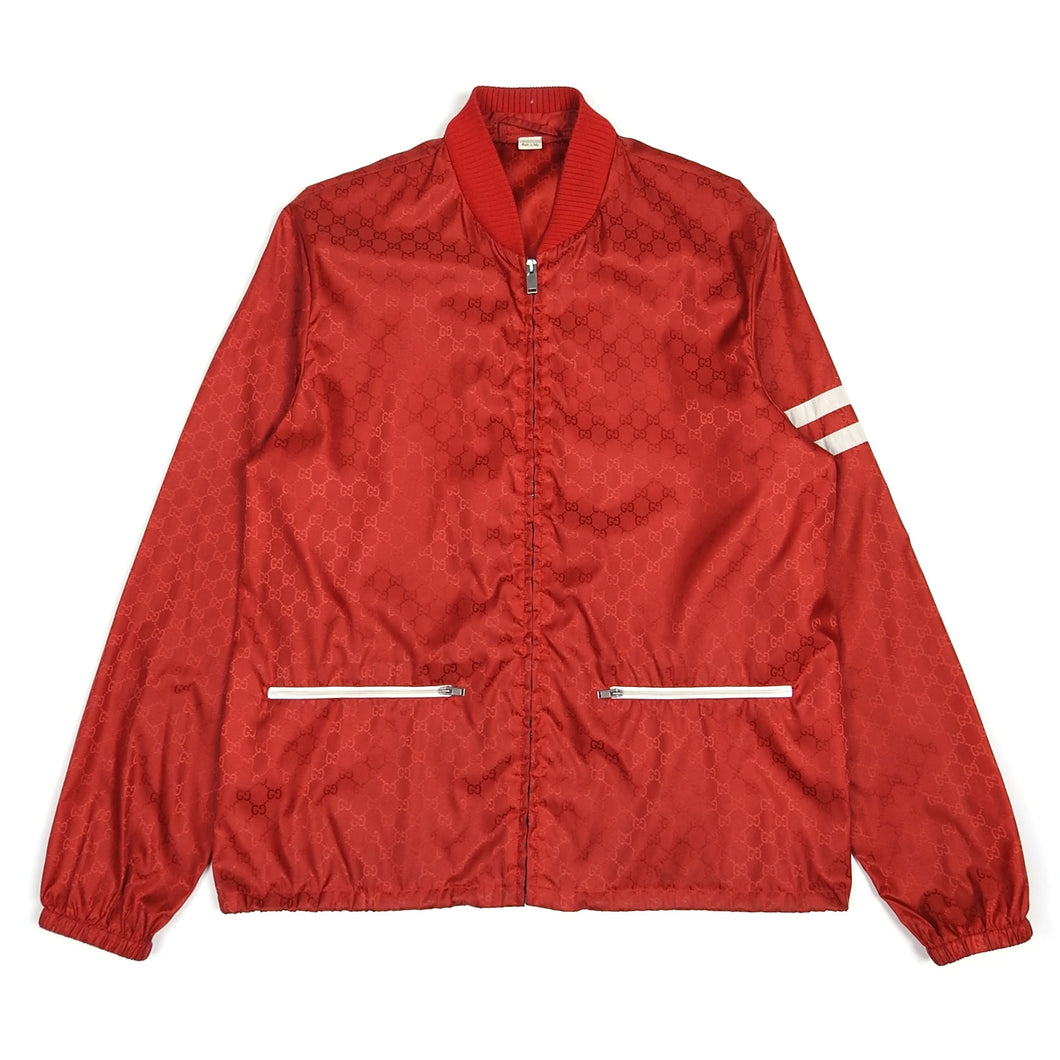 Gucci Red GG Nylon Bomber  with Removable Hood Size 50