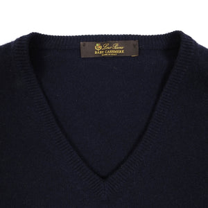 Loro Piana Navy Baby Cashmere V-Knit Sweater Size 50