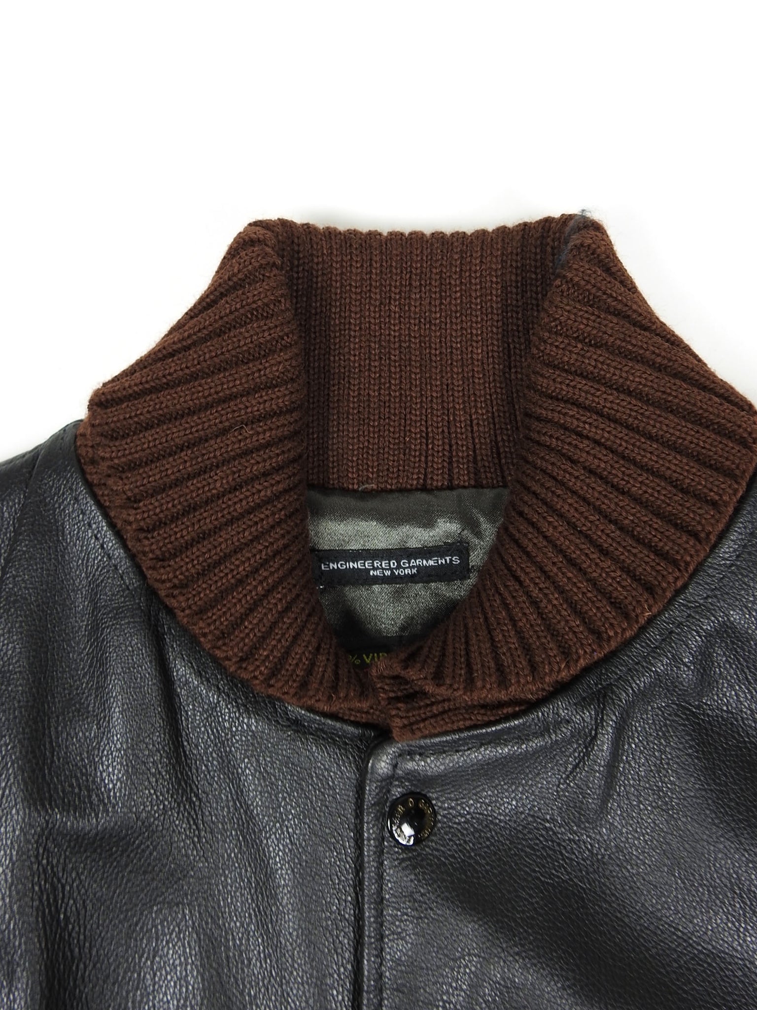 Engineered Garments Skookum Black Leather Varsity Size Small – I