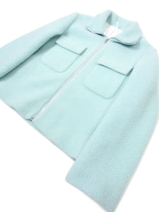 Helmut Lang Turquoise Faux Fur Zip Jacket Size Medium
