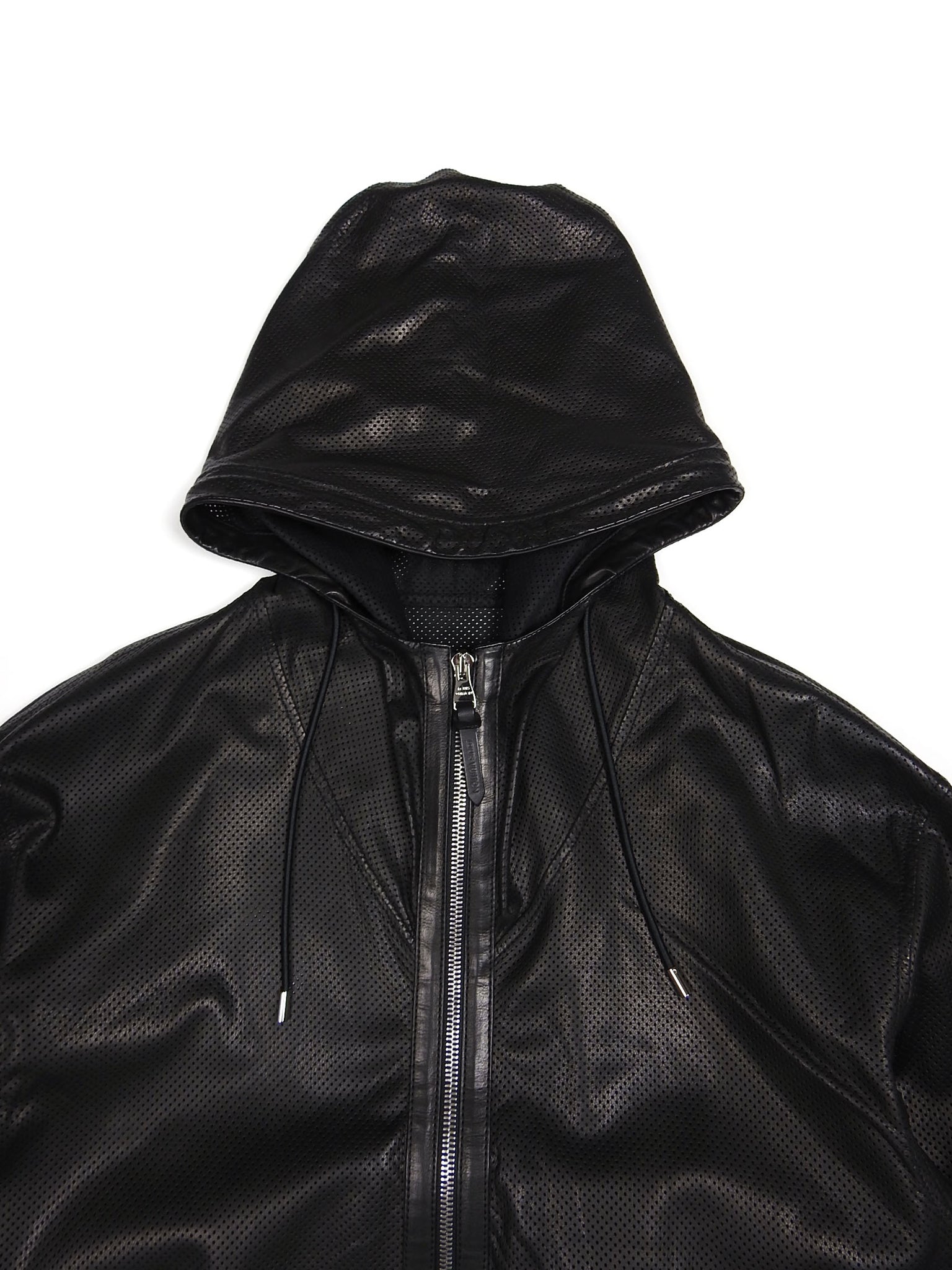 Louis Vuitton Black Perforated Leather Hooded Jacket Size 52 – I